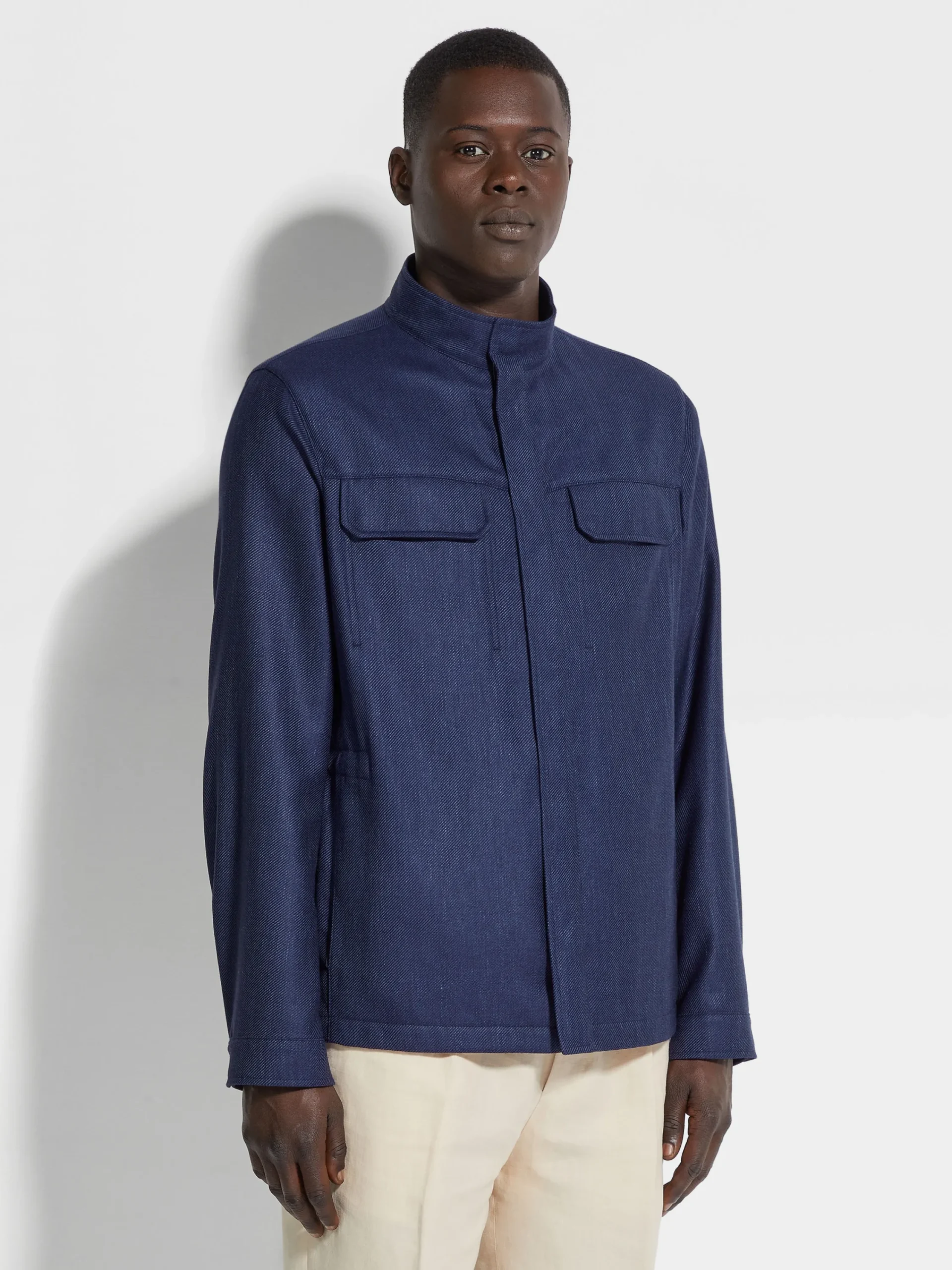 Jackets And Coats>ZEGNA Cashmere Silk and Linen Blouson InkBlue