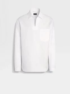 Resort Essentials|Shirts>ZEGNA Crossover Blend Cotton Linen and Silk Polo Shirt White