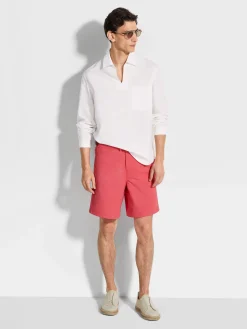 Resort Essentials|Shirts>ZEGNA Crossover Blend Cotton Linen and Silk Polo Shirt White