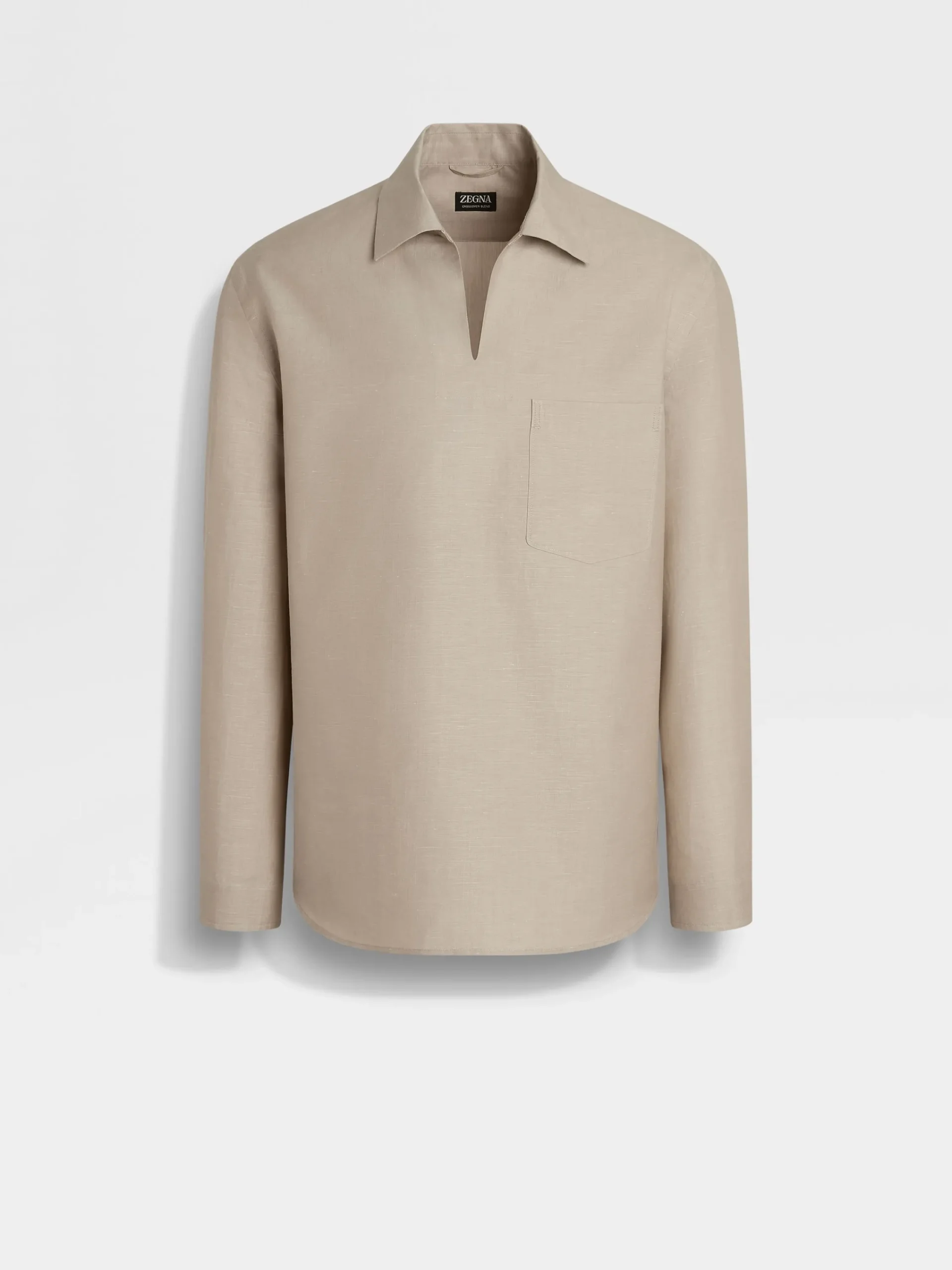 Resort Essentials|Shirts>ZEGNA Crossover Blend Cotton Linen and Silk Polo Shirt LightTaupe