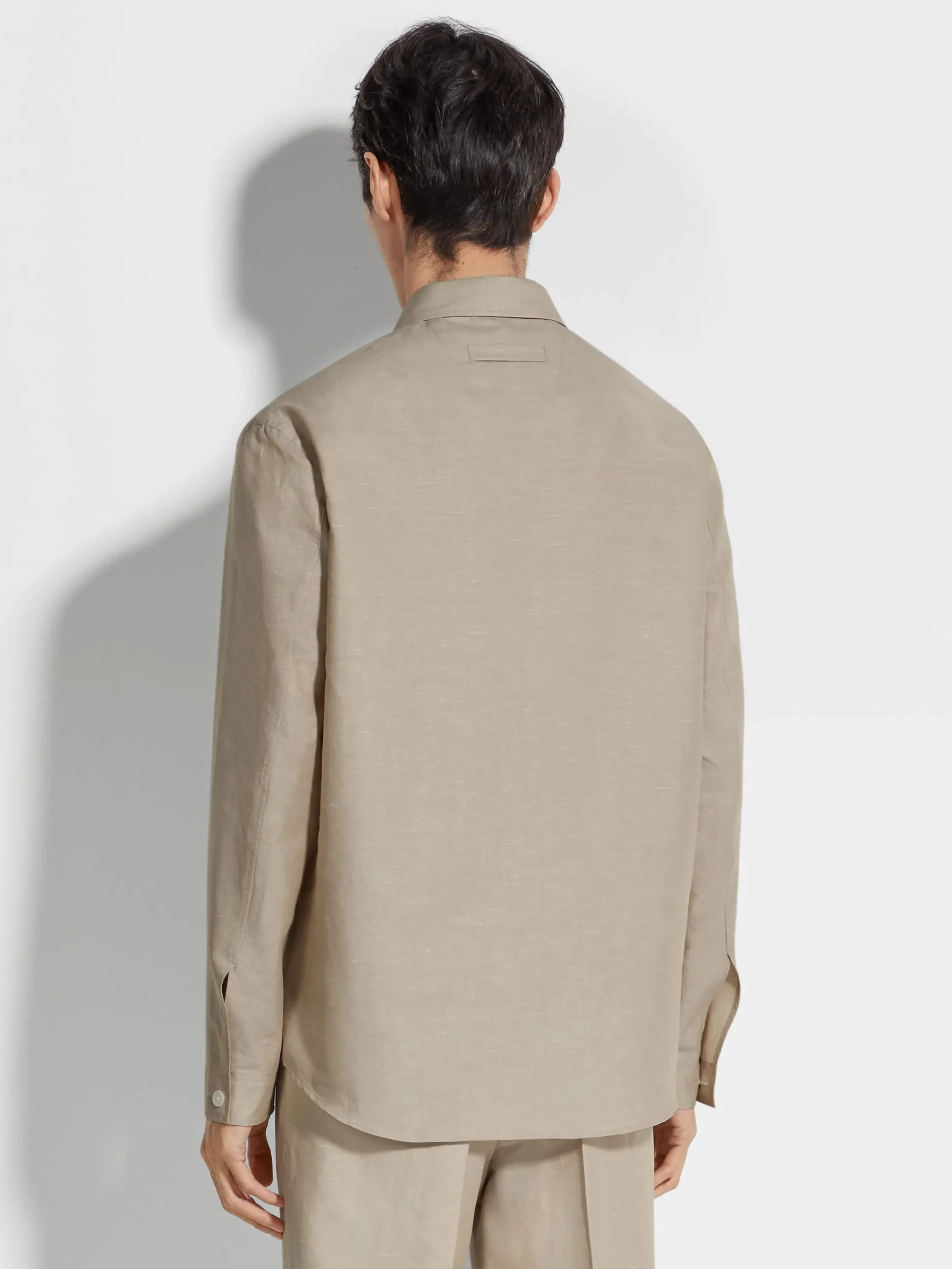 Resort Essentials|Shirts>ZEGNA Crossover Blend Cotton Linen and Silk Polo Shirt LightTaupe