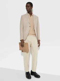 Blazers>ZEGNA Dark Beige Crossover Linen Wool and Silk Blend Jacket DarkBeige