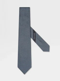 Ties And Bow Ties>ZEGNA Dark Blue CINQUE PIEGHE Silk Tie DarkBlue