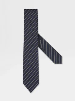 Ties And Bow Ties>ZEGNA Dark Blue CINQUE PIEGHE Silk Tie Darkblue