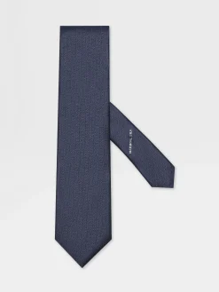 Ties And Bow Ties>ZEGNA Dark Blue Natural Silk Tie DarkBlue