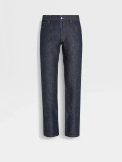 Jeans>ZEGNA Dark Blue Rinse-washed Cotton and Linen Roccia Jeans DarkBlue