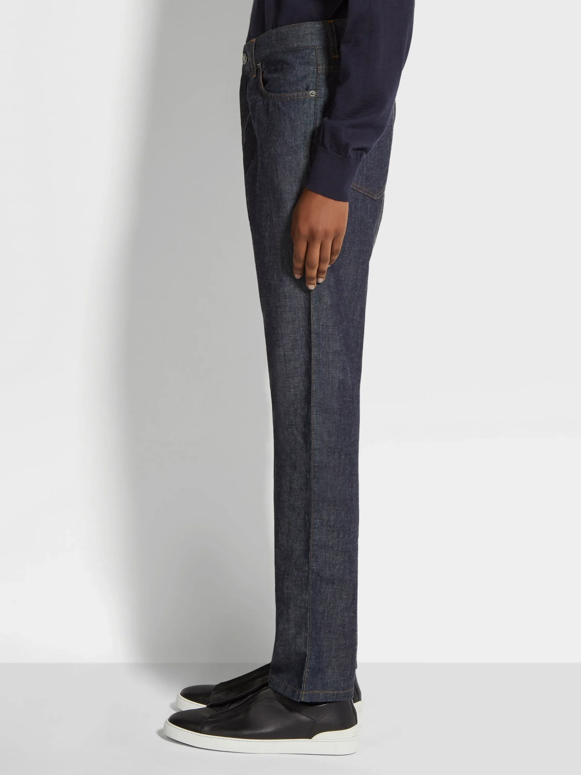 Jeans>ZEGNA Dark Blue Rinse-washed Cotton and Linen Roccia Jeans DarkBlue