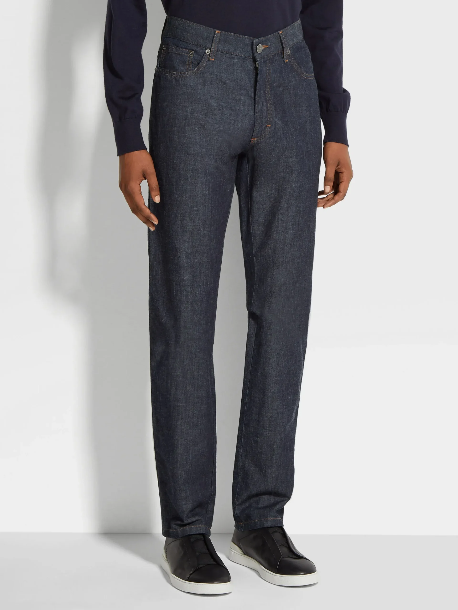 Jeans>ZEGNA Dark Blue Rinse-washed Cotton and Linen Roccia Jeans DarkBlue