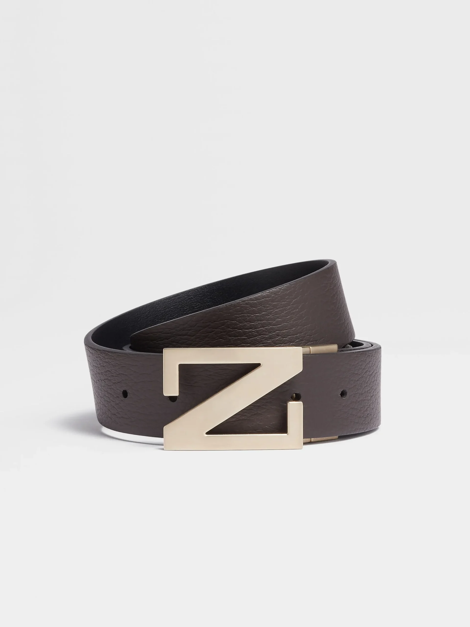 Belts>ZEGNA Dark Brown and Black Reversible Leather Belt DarkBrown/Black