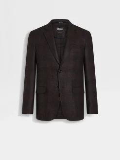 Blazers>ZEGNA Dark Brown and Brown Silk and Cashmere Jacket DarkBrown/Brown