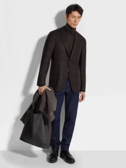 Blazers>ZEGNA Dark Brown and Brown Silk and Cashmere Jacket DarkBrown/Brown