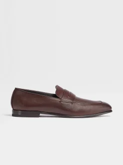 Loafers>ZEGNA Dark Brown Leather L'Asola Loafers DarkBrown
