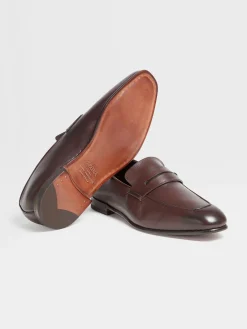 Loafers>ZEGNA Dark Brown Leather L'Asola Loafers DarkBrown