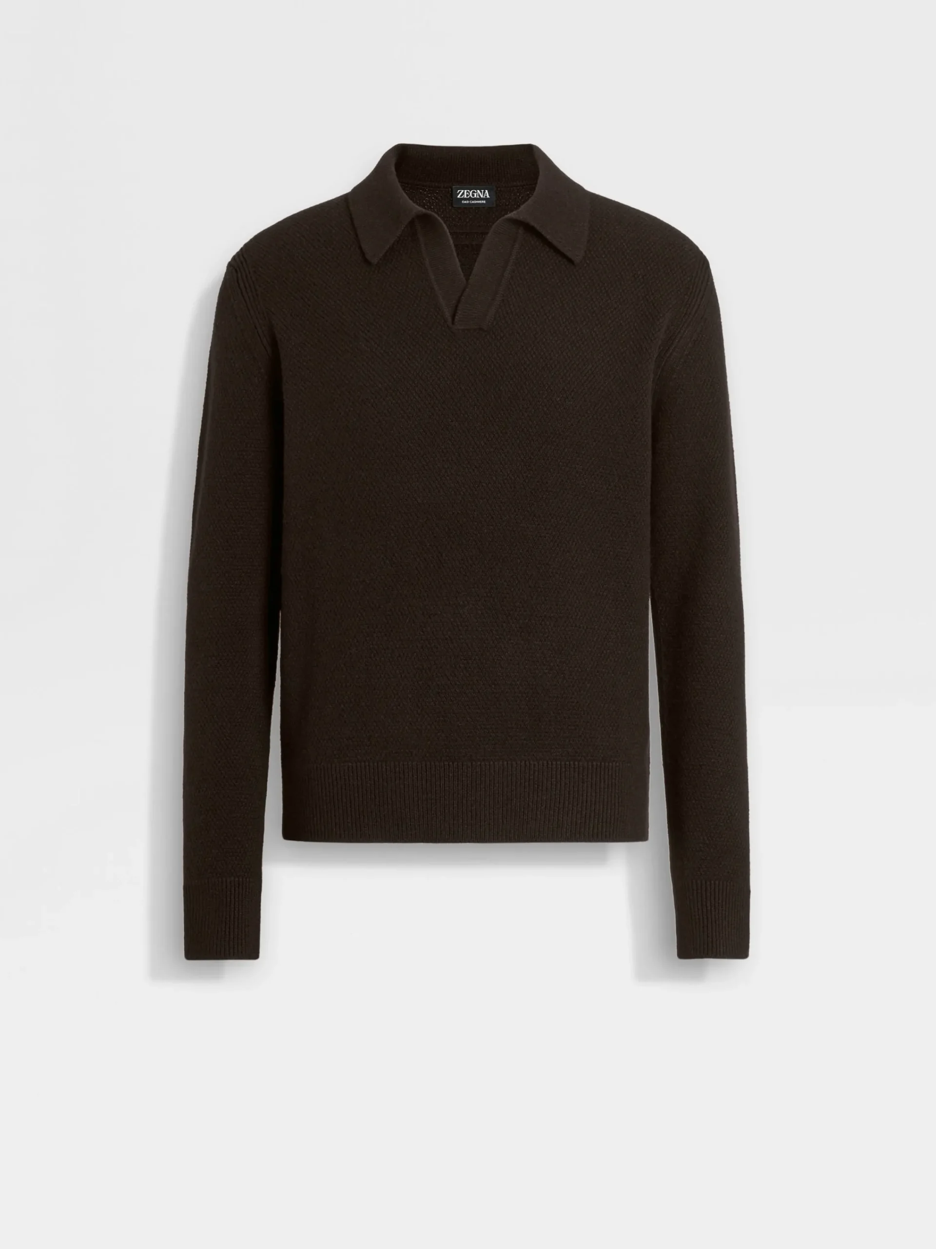 Polo Shirts|Sweaters>ZEGNA Dark Brown Mélange Oasi Cashmere Polo Shirt DarkBrownMélange