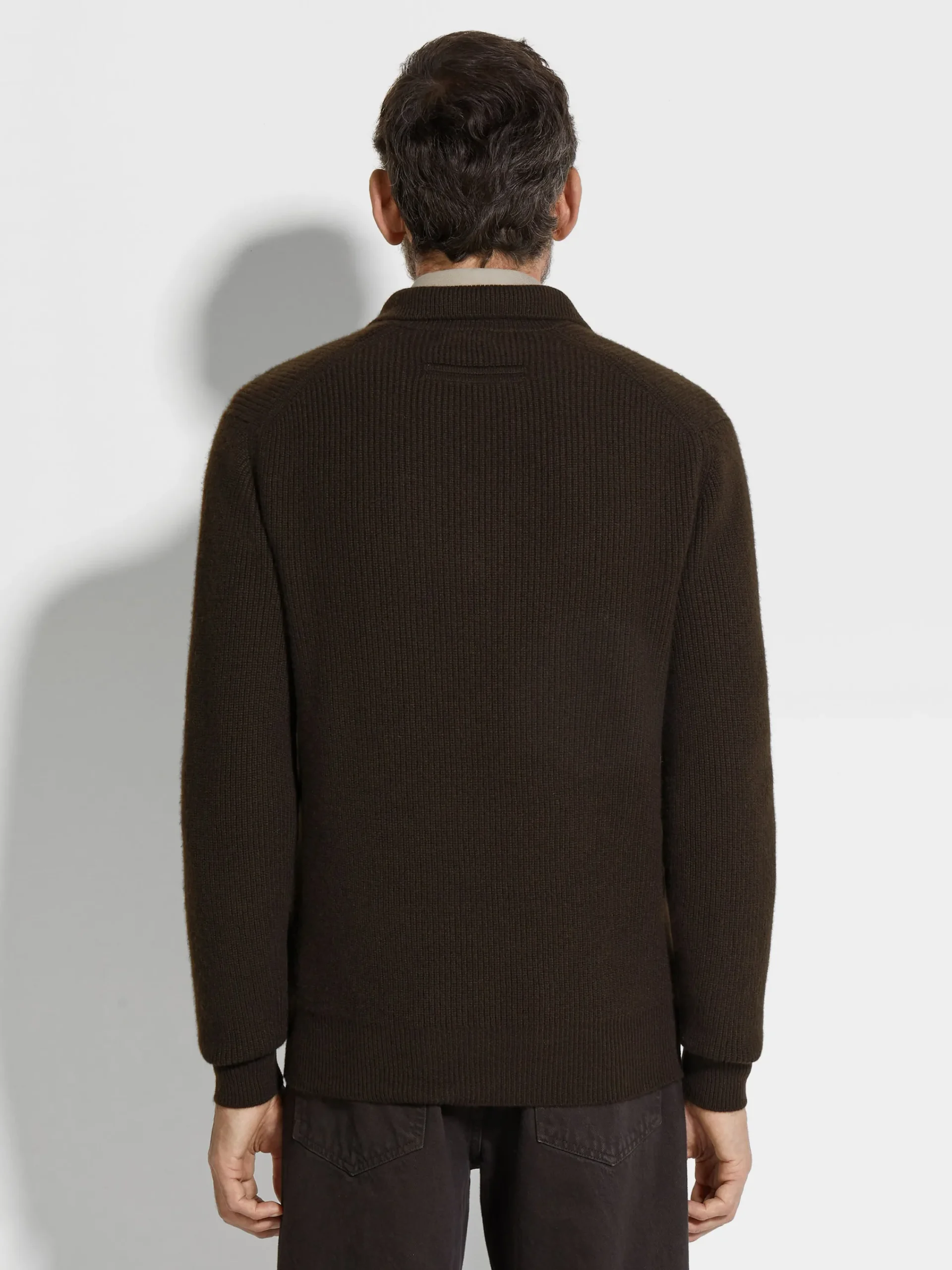 Polo Shirts|Sweaters>ZEGNA Dark Brown Mélange Oasi Cashmere Polo Shirt DarkBrownMélange