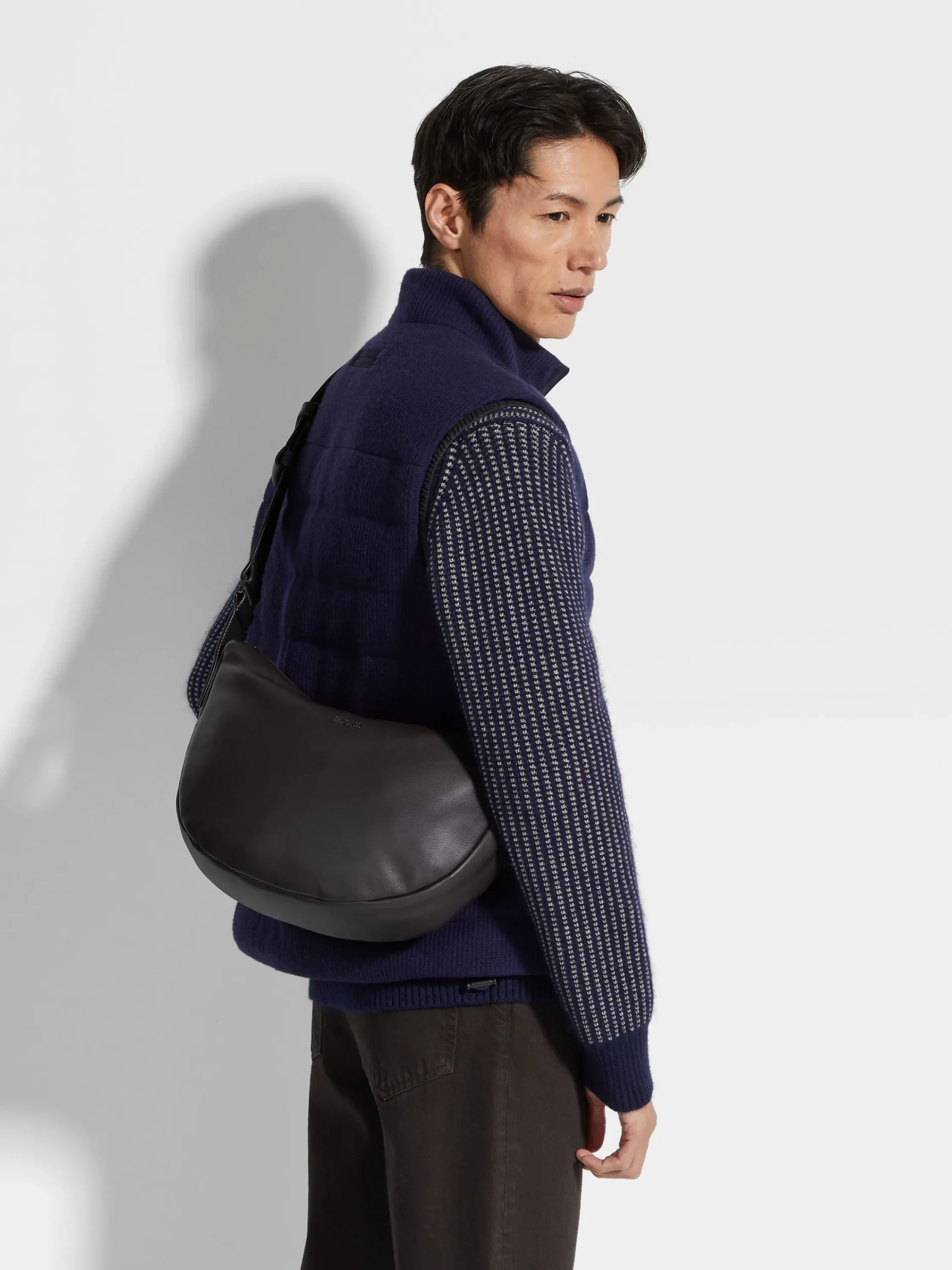 Travel In Style|Bags And Wallets>ZEGNA Dark Brown SECONDSKIN Hobo Panorama Micro Bag DarkBrown