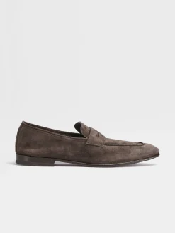 Loafers>ZEGNA Dark Brown Suede L'Asola Loafers DarkBrown