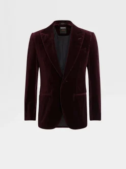 Blazers>ZEGNA Dark Burgundy Cotton Evening Jacket DarkBurgundy