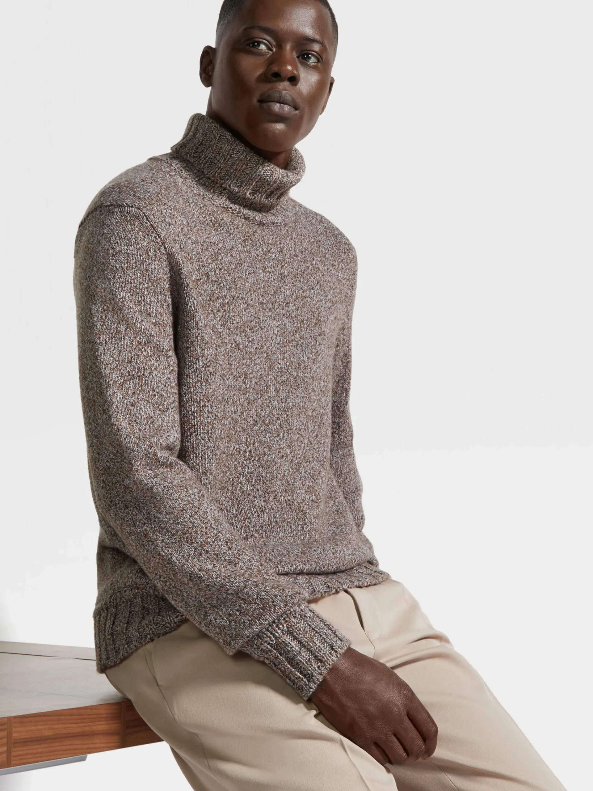 Travel In Style|Sweaters>ZEGNA Dark Foliage and Taupe Oasi Cashmere Turtleneck DarkFoliage/Taupe
