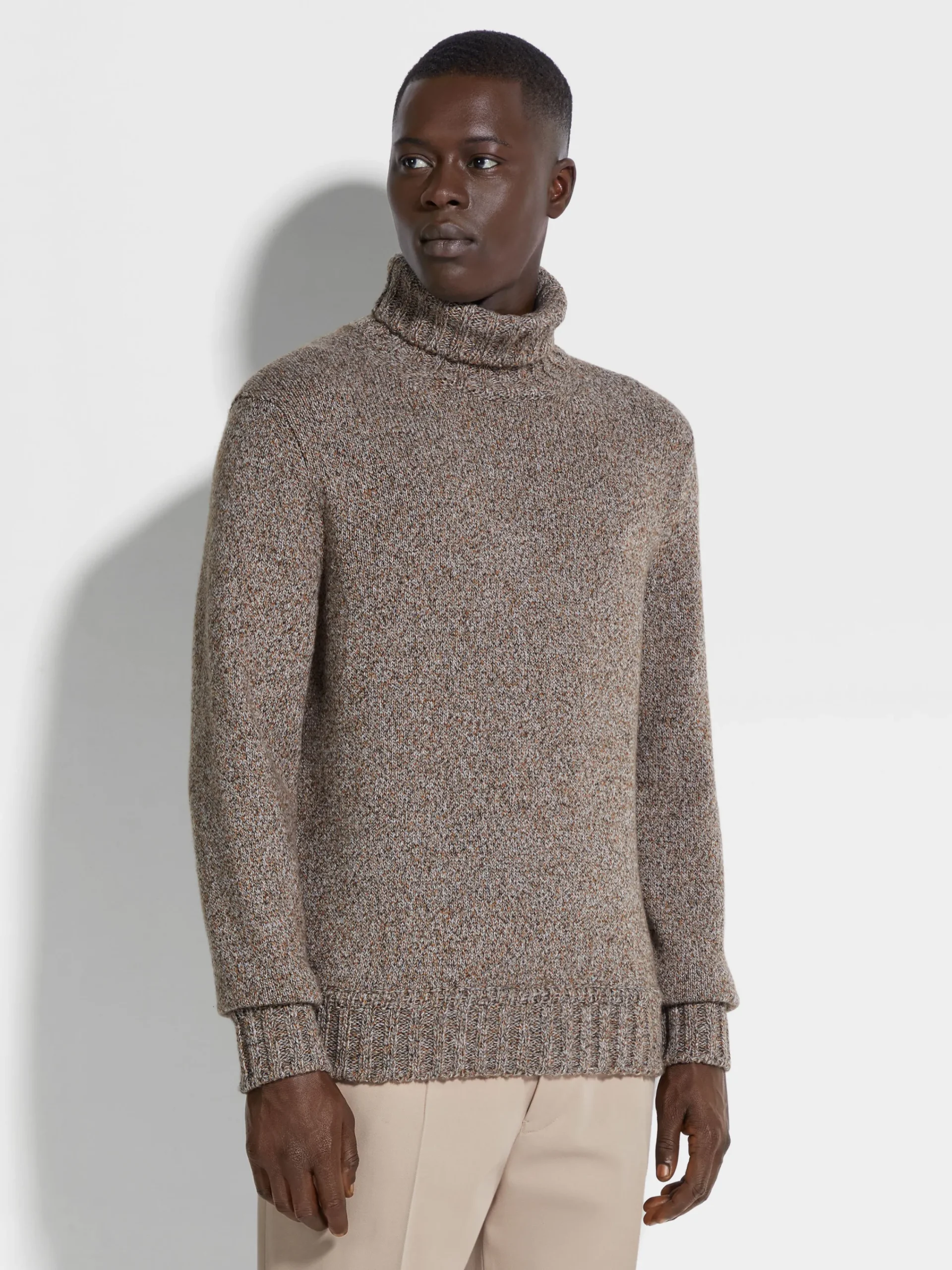 Travel In Style|Sweaters>ZEGNA Dark Foliage and Taupe Oasi Cashmere Turtleneck DarkFoliage/Taupe
