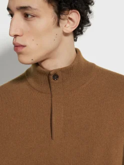 Sweaters>ZEGNA Dark Foliage Mélange Oasi Cashmere Zip Mock Neck Sweater DarkFoliageMélange