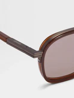 Resort Essentials|Small Gifts>ZEGNA Dark Foliage Orizzonte I Acetate and Metal Sunglasses DarkFoliage