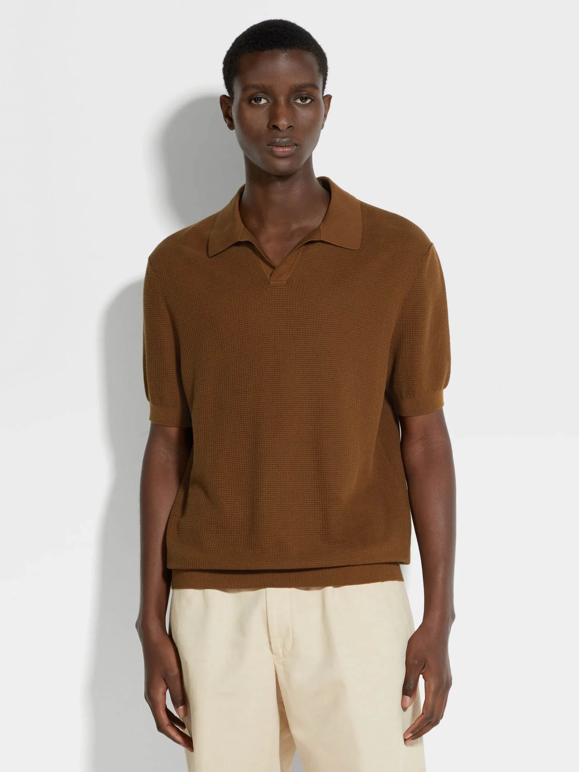Polo Shirts|Sweaters>ZEGNA Dark Foliage Premium Cotton Polo Shirt DarkFoliage