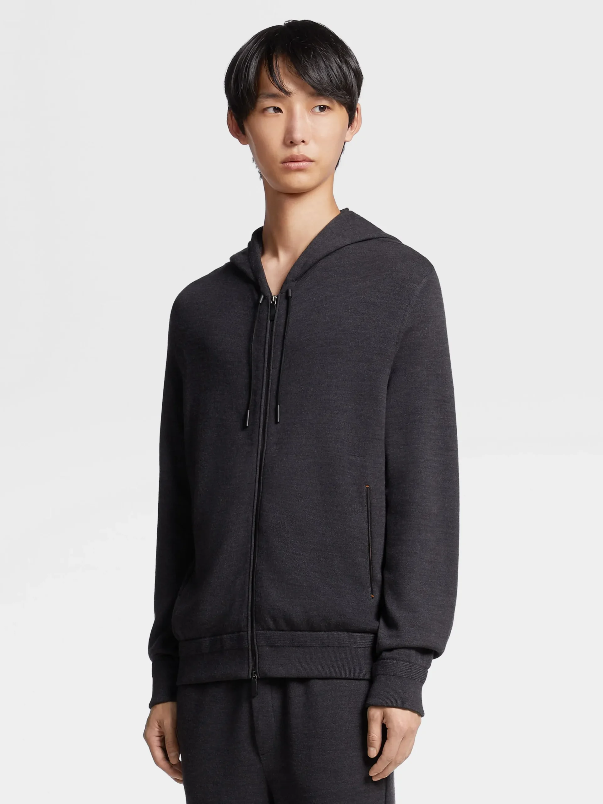 Joggers And Sweatshirts|Sweaters>ZEGNA Dark Grey 12milmil12 Wool Full Zip Hoodie DarkGrey