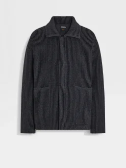 Jackets And Coats>ZEGNA Dark Grey Mélange Wool and Cashmere Chore Jacket DarkGreyMélange
