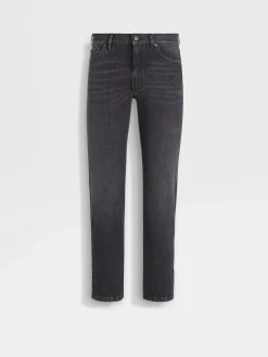 Jeans>ZEGNA Dark Grey Stone-washed Stretch Cotton Roccia Jeans DarkGrey