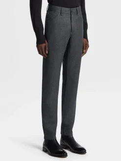 Jeans>ZEGNA Dark Grey Wool and Cashmere Roccia Pants DarkGrey