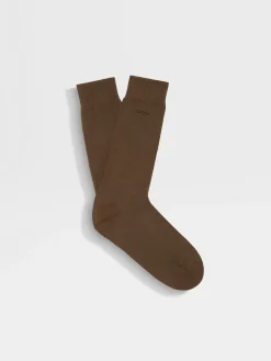 Underwear And Socks|Underwear And Socks>ZEGNA Dark Khaki Cotton Blend Socks DarkKhaki