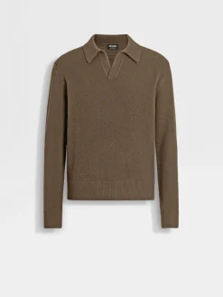 Travel In Style|Polo Shirts>ZEGNA Dark Khaki Mélange Oasi Cashmere Polo Shirt DarkKhakiMélange
