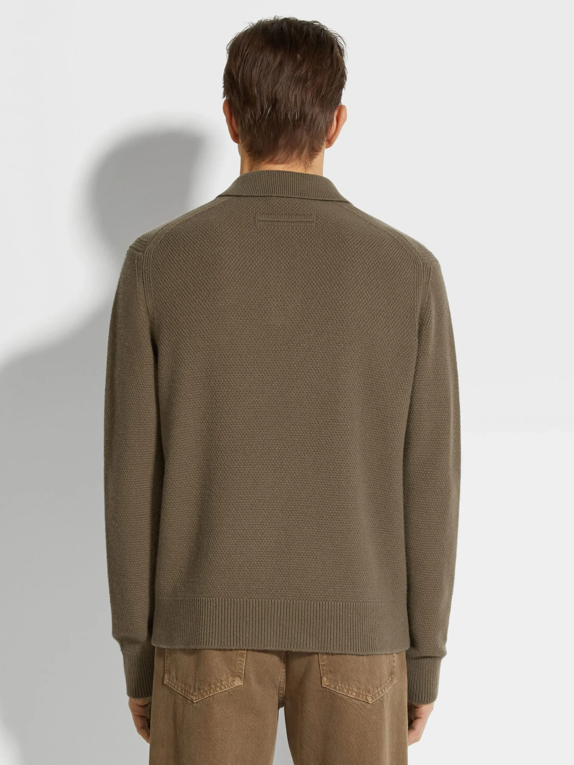 Travel In Style|Polo Shirts>ZEGNA Dark Khaki Mélange Oasi Cashmere Polo Shirt DarkKhakiMélange