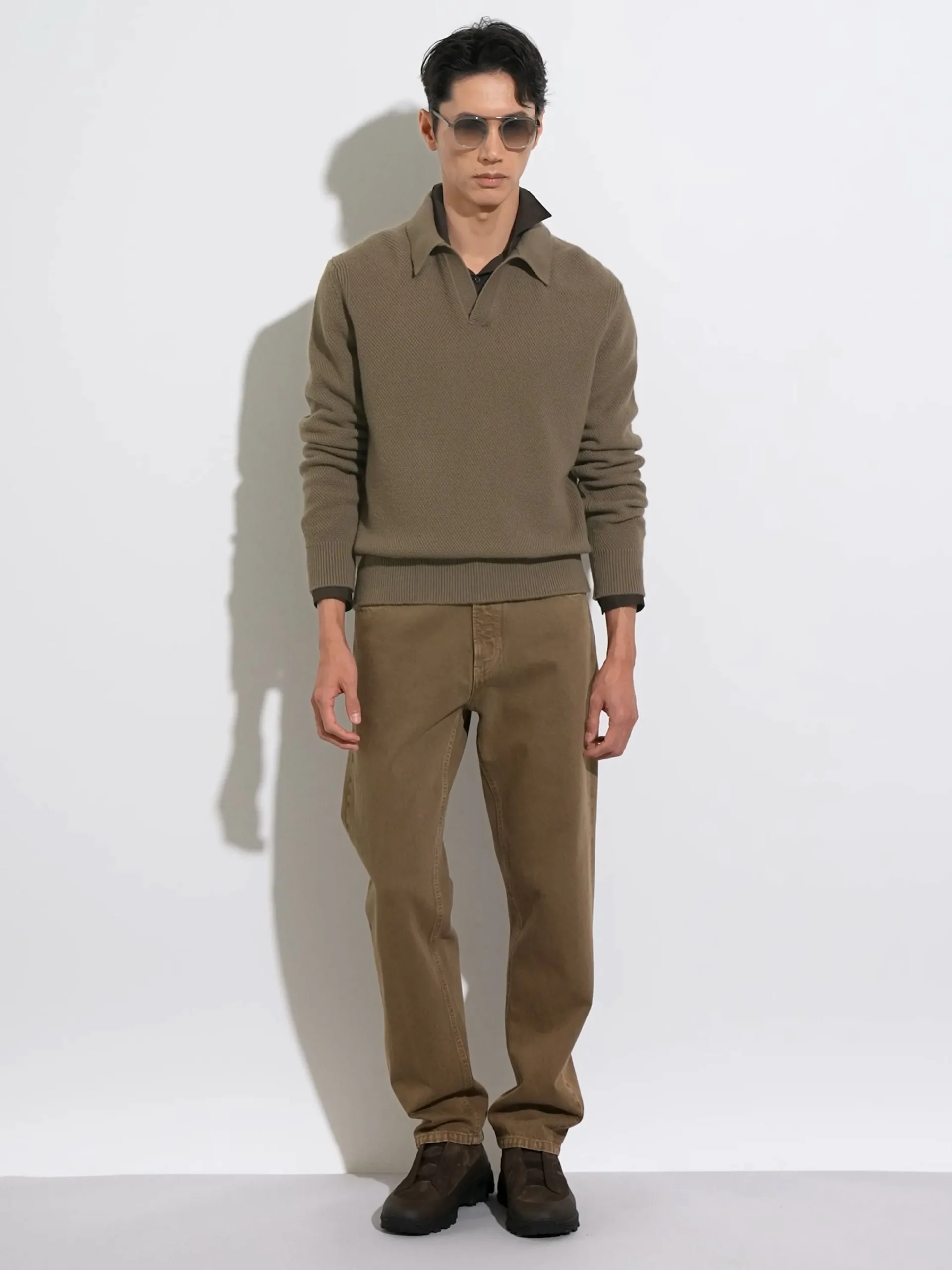 Travel In Style|Polo Shirts>ZEGNA Dark Khaki Mélange Oasi Cashmere Polo Shirt DarkKhakiMélange