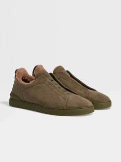 Sneakers>ZEGNA Dark Olive Green Suede Triple Stitch™ Sneakers DarkOliveGreen