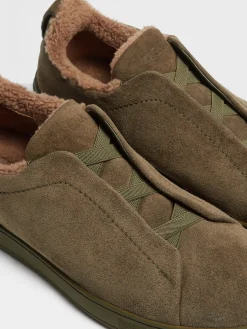 Sneakers>ZEGNA Dark Olive Green Suede Triple Stitch™ Sneakers DarkOliveGreen