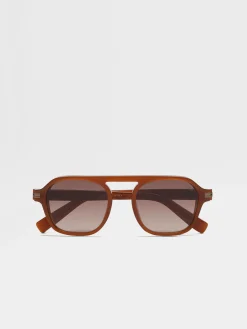 Resort Essentials|Sunglasses>ZEGNA Aurora II Acetate Sunglasses Foliage
