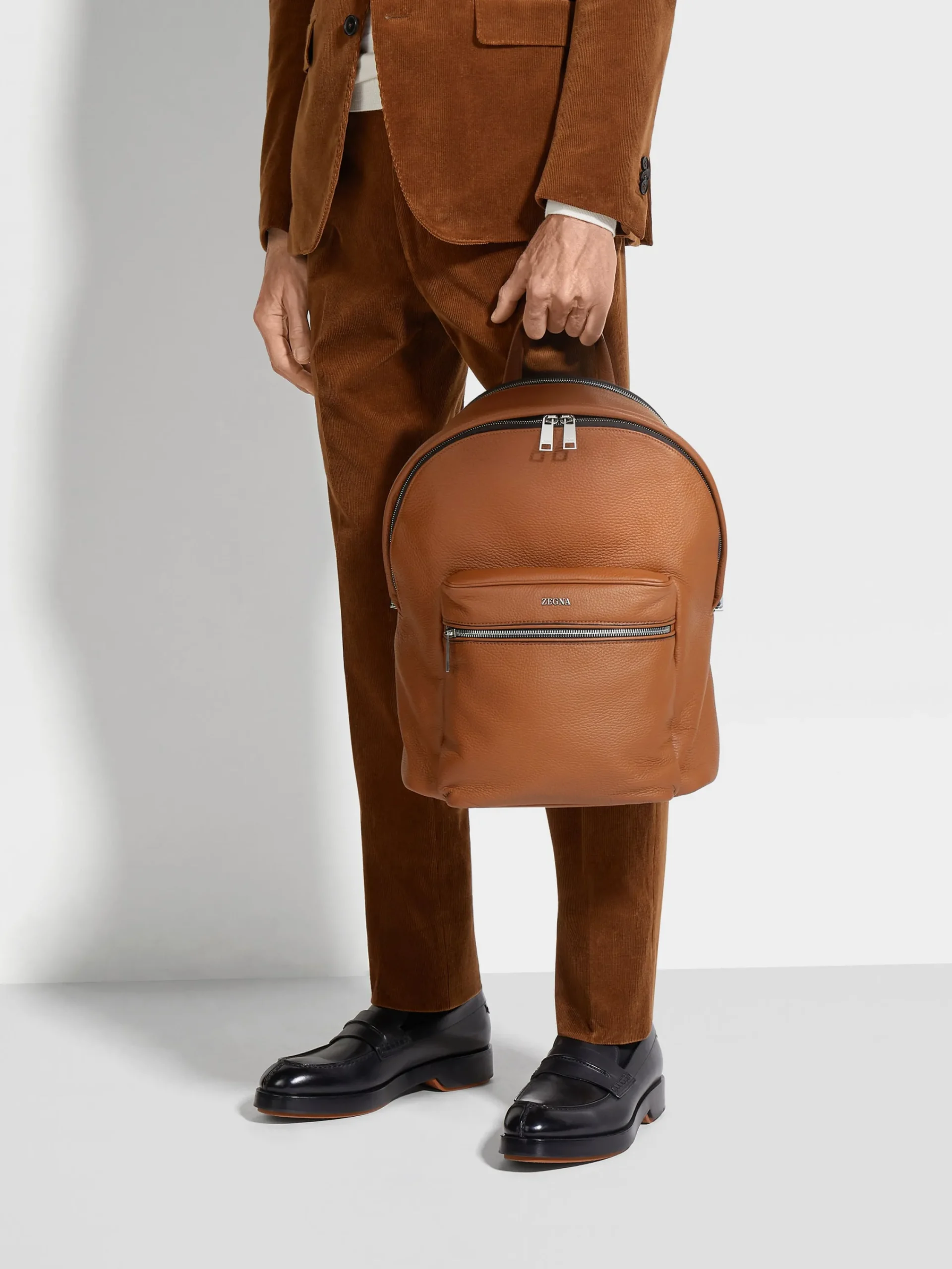 Travel In Style|Bags And Wallets>ZEGNA Deerskin Hoodie Backpack Foliage