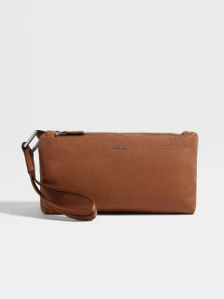 Small Gifts|Bags And Wallets>ZEGNA Deerskin Softy Pouch Foliage