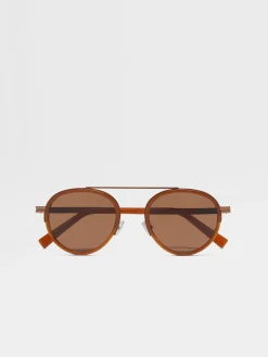 Sunglasses>ZEGNA Orizzonte II Acetate and Metal Sunglasses Foliage