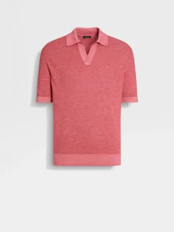 Resort Essentials|Polo Shirts>ZEGNA Fuchsia Mélange Silk Cashmere and Linen Polo Shirt FuchsiaMélange