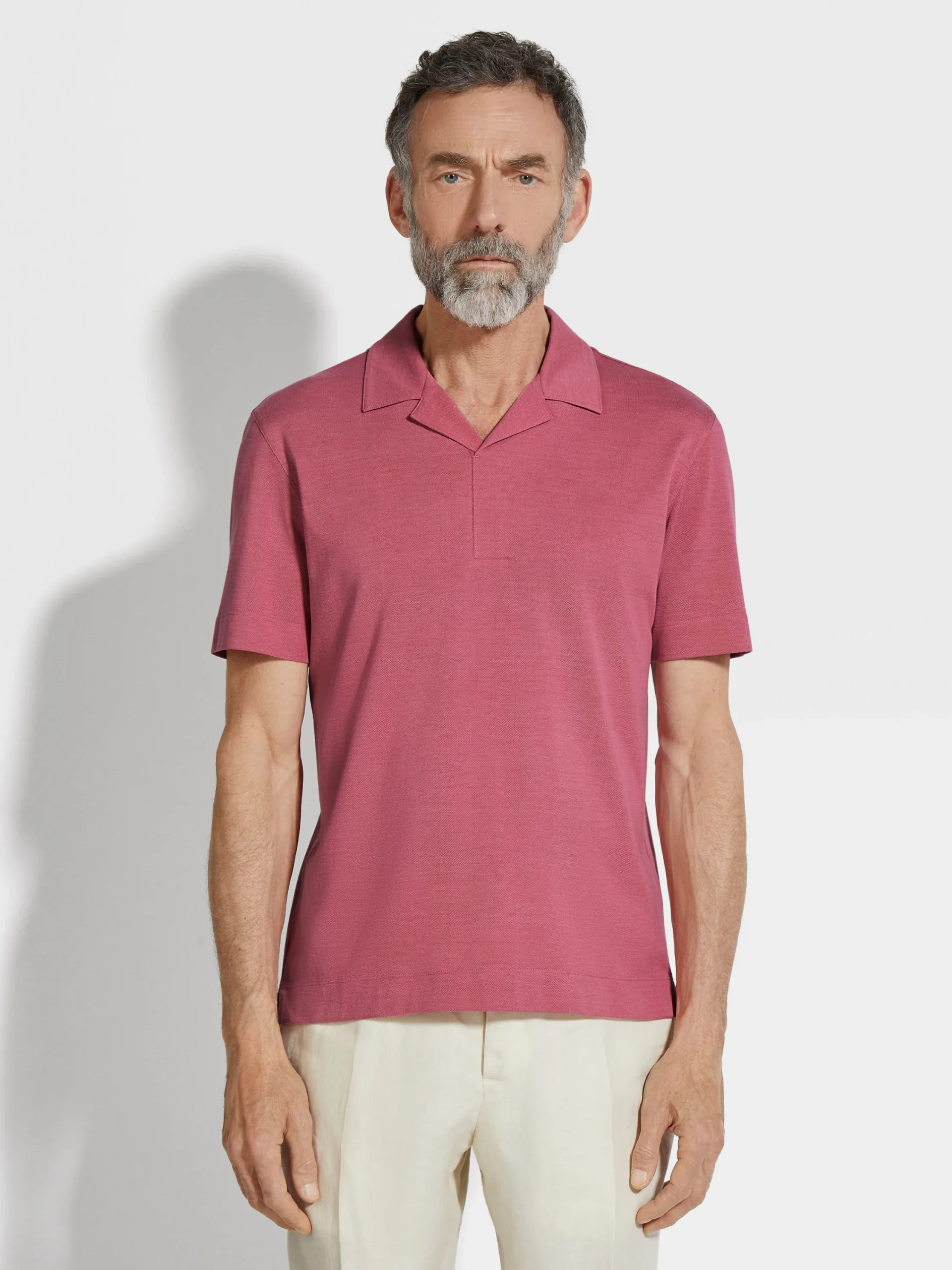 Polo Shirts>ZEGNA Silk and Cotton Piquet Polo Shirt Fuchsia