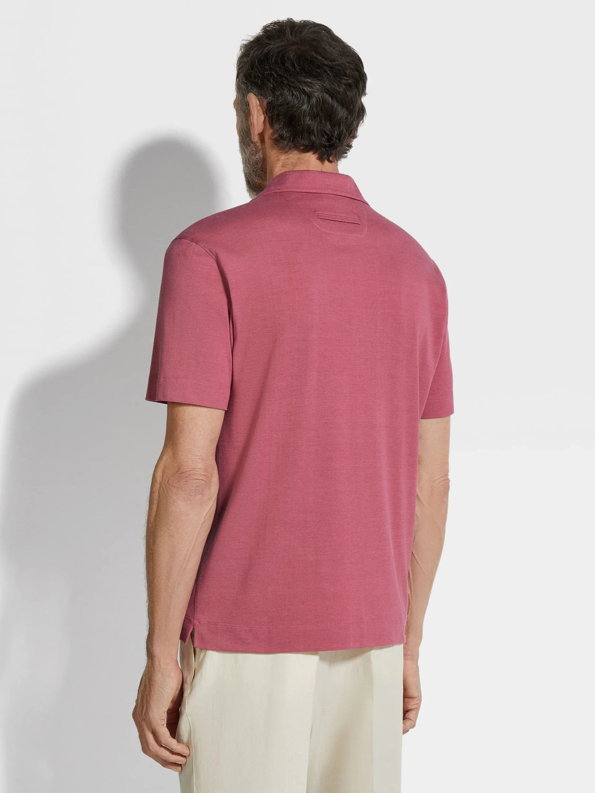 Polo Shirts>ZEGNA Silk and Cotton Piquet Polo Shirt Fuchsia