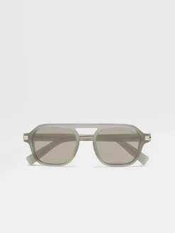 Resort Essentials|Sunglasses>ZEGNA Aurora II Acetate Sunglasses Green