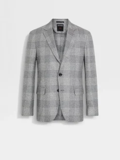 Blazers>ZEGNA Grey and White Silk and Cashmere Jacket Grey/White