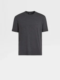 T-Shirts>ZEGNA Grey Mélange 12milmil12 Wool Polo Shirt GreyMélange