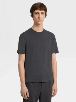 T-Shirts>ZEGNA Grey Mélange 12milmil12 Wool Polo Shirt GreyMélange