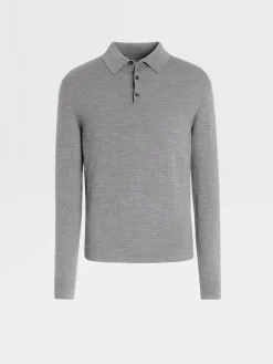 Sweaters>ZEGNA Grey Mélange 12milmil12 Wool Polo Shirt GreyMélange