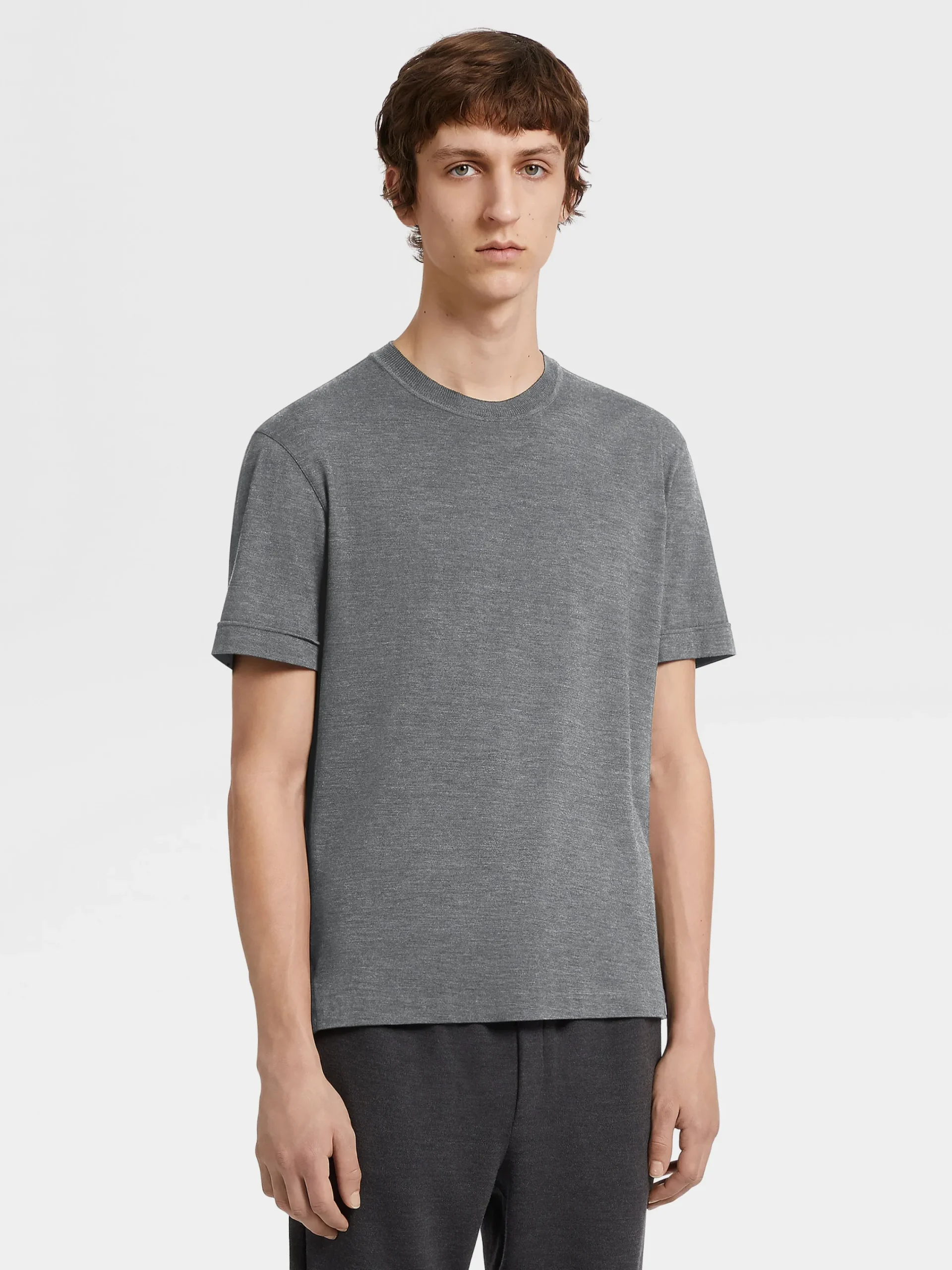 T-Shirts>ZEGNA Grey Mélange 12milmil12 Wool T-shirt GreyMélange